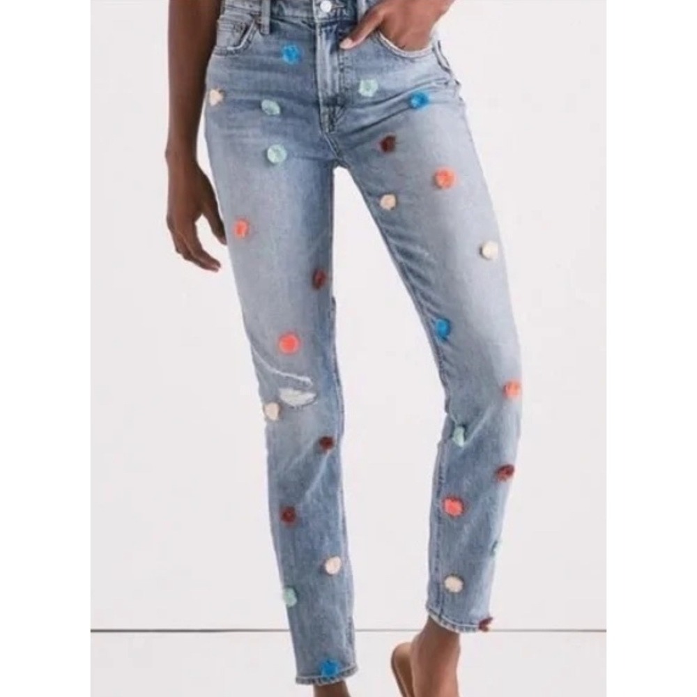 Lucky Brand Bridgette Skinny Jean Pom Pom Embellished Distressed Denim Size 4/27